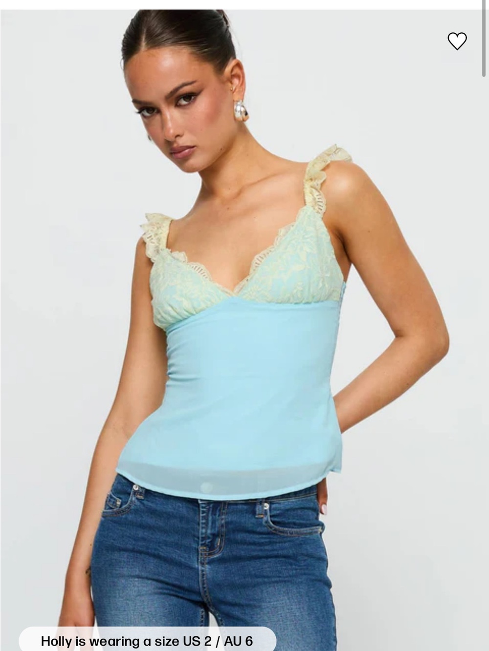 NWT Princess Polly Delvonte Top Blue / Yellow Trim Camisole Size 8